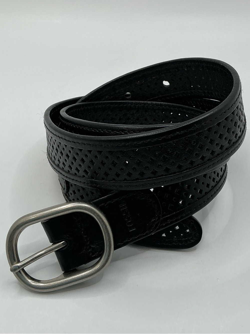 ♟️FOSSIL♟️Black Genuine Leather Laser Cut Out Belt